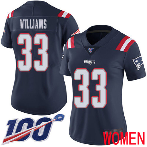 New England Patriots Football #33 100th Season Limited Navy Blue Women Joejuan Williams NFL Jersey